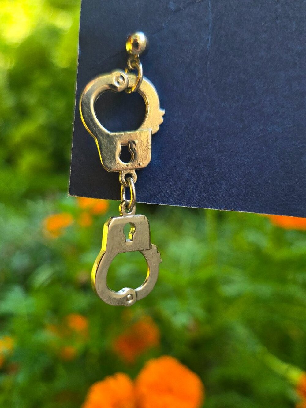 New Hypoallergenic Stainless Steel Handcuff Dangle Earrings - Tarnish Free - Picture 3 of 4